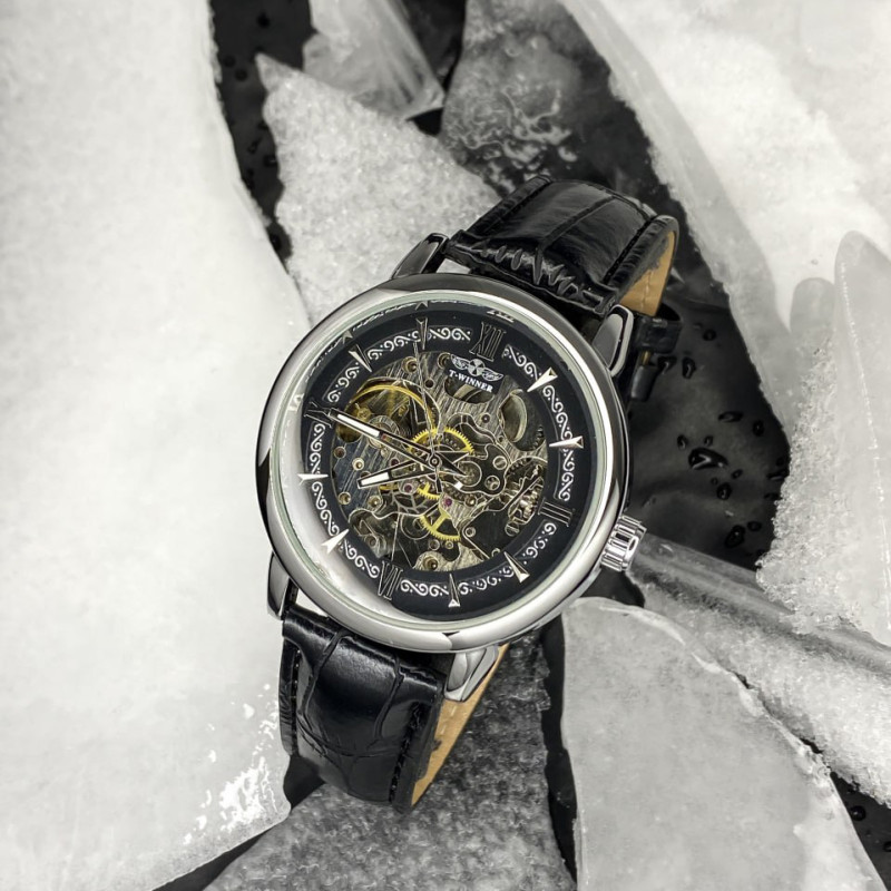 Forsining 8173 All Black-Gold Leather