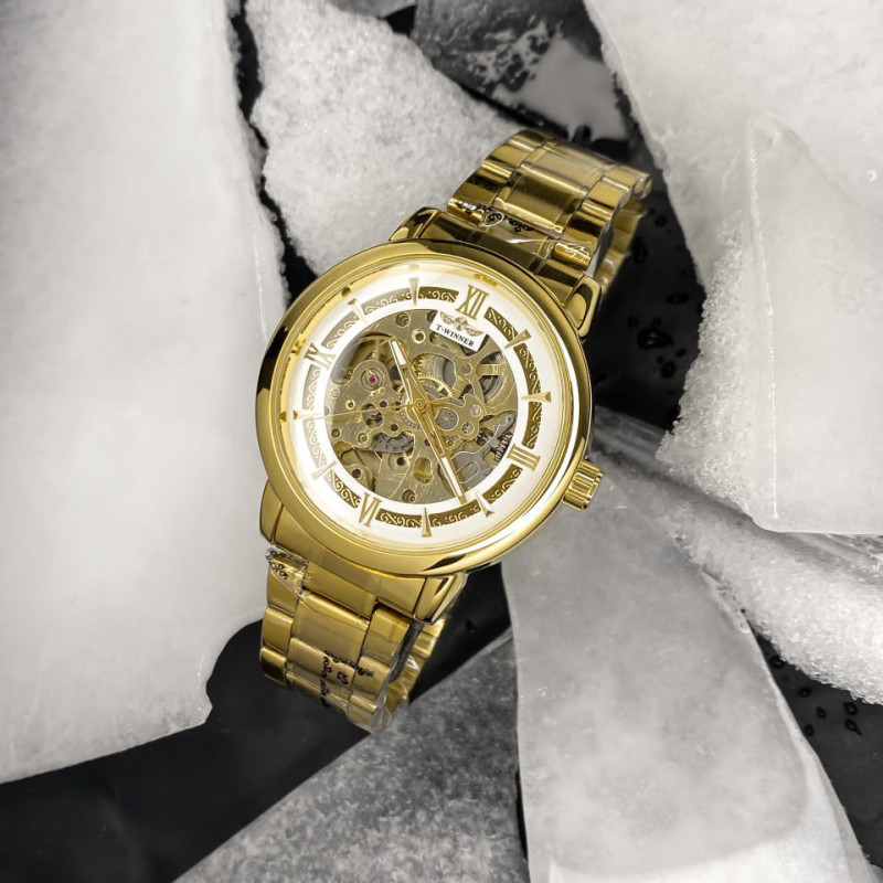 Forsining 8173 All Black-Gold Leather