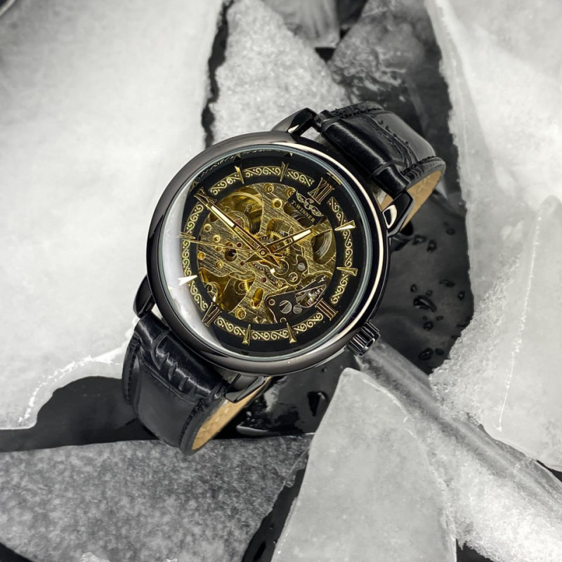 Forsining 8173 All Black-Gold Leather
