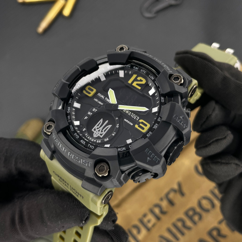 Awarder 004 Тризуб срібло  Army Green-Black