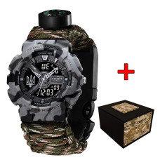 Patriot 005 Тризуб срібло Сірий камуфляж Паракордовий ремінець Camo Green + Коробк